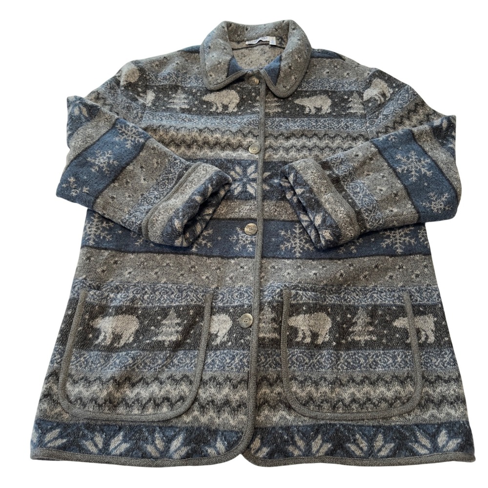David Brooks Vintage Polar Bear Wool Blend Winter Jacket Blue Grey Large USA